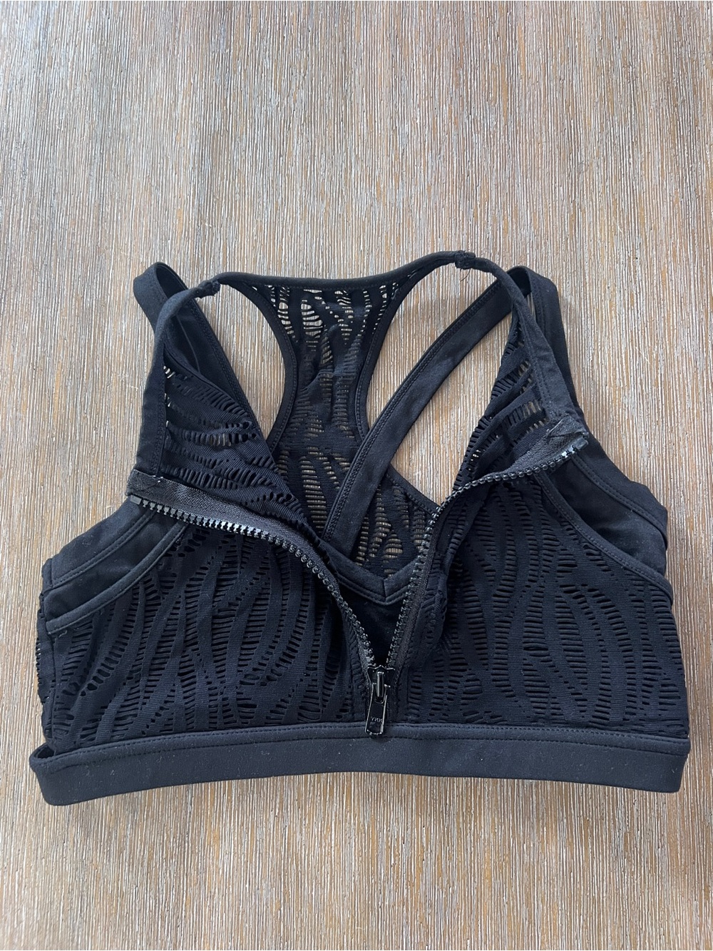 Beach Bunny Black Front-Zip Laser-Cut Sports Bralette
